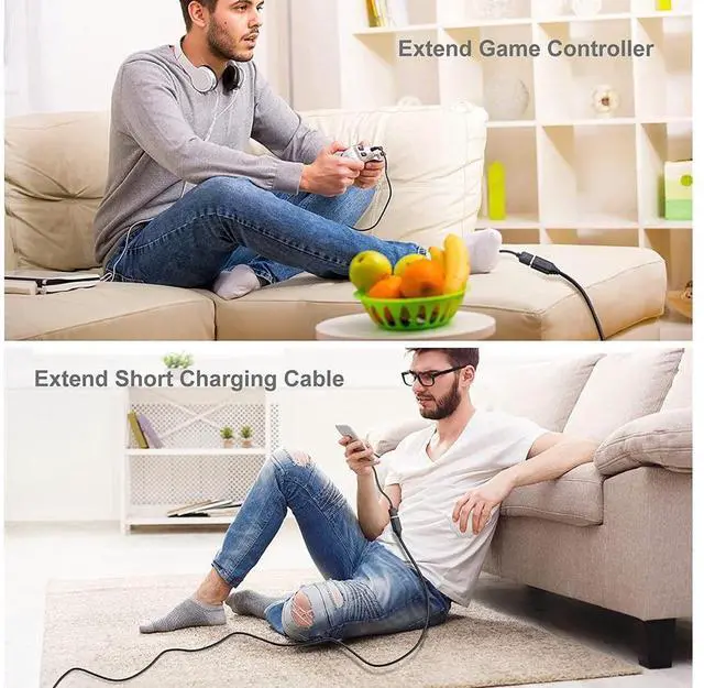 Alt view image 6 of 7 - USB Extension Cable 16FT, 1 Pack USB 3.0 Extension Cable Extender Cord Type A Male to A Female Nylon Braided with Gold Plated Connector for Playstation/PS4, USB Flash Drive/Hard Drive (Black, 5M)