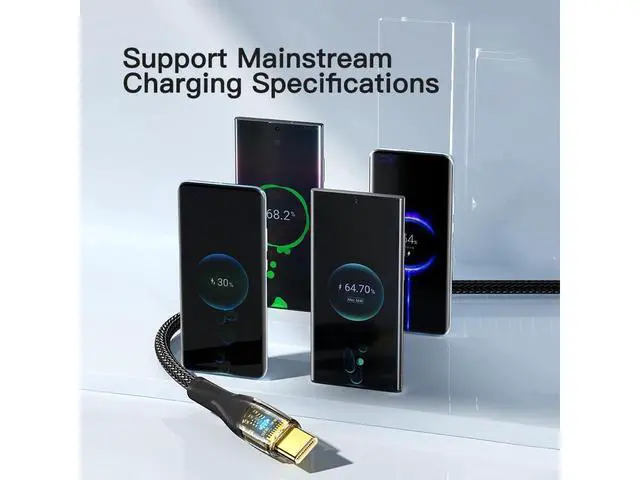 Alt view image 2 of 7 - PD 100W USB A to USB C Cable, 7A Fast Charging USB C Cable Transparent Nylon Braided Charger Cord Type C Cable for Samsung S21 S20 iPad Pro Google Pixel LG (3.3FT, 1-PACK) eokCXOY