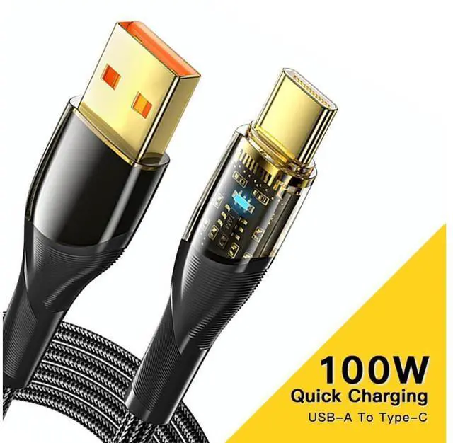 Main image of PD 100W USB A to USB C Cable, 7A Fast Charging USB C Cable Transparent Nylon Braided Charger Cord Type C Cable for Samsung S21 S20 iPad Pro Google Pixel LG (3.3FT, 1-PACK) eokCXOY