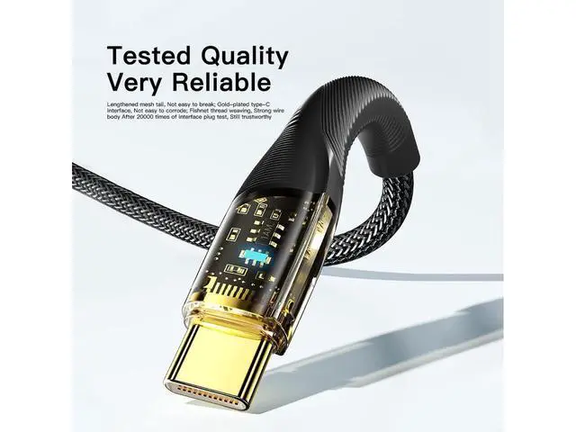 Alt view image 4 of 7 - PD 100W USB A to USB C Cable, 7A Fast Charging USB C Cable Transparent Nylon Braided Charger Cord Type C Cable for Samsung S21 S20 iPad Pro Google Pixel LG (3.3FT, 1-PACK) eokCXOY