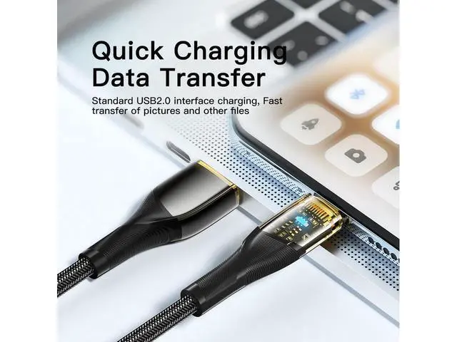 Alt view image 5 of 7 - PD 100W USB A to USB C Cable, 7A Fast Charging USB C Cable Transparent Nylon Braided Charger Cord Type C Cable for Samsung S21 S20 iPad Pro Google Pixel LG (3.3FT, 1-PACK) eokCXOY