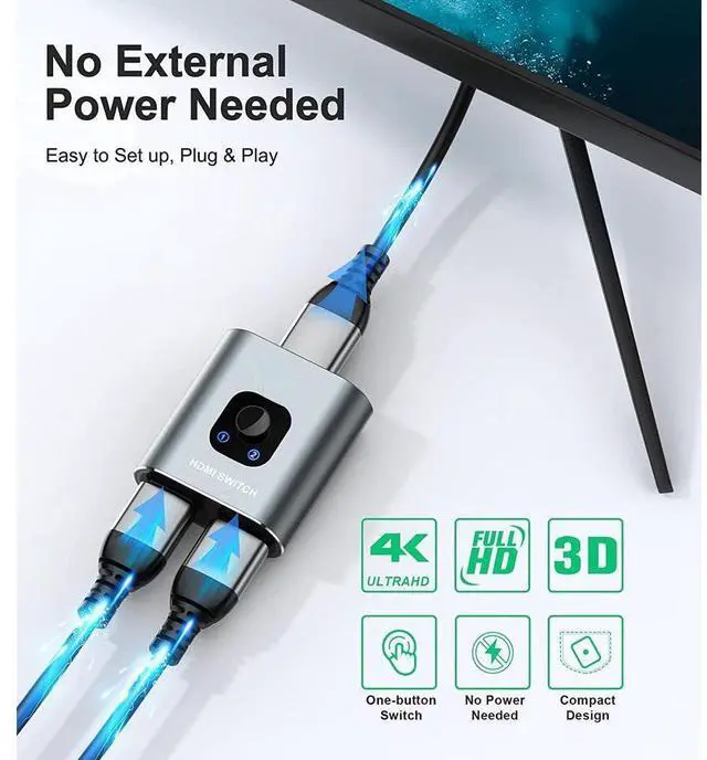 Alt view image 5 of 7 - HDMI Switch 4K HDMI Splitter- Aluminum Bidirectional HDMI Switcher, HDMI Switch Splitter 2 in 1 Out, Manual HDMI Hub Supports HD 4K@30hz for Blu-Ray-Player Fire Stick Xbox (Only ONE monitor) eokCXOY