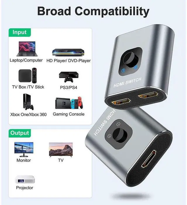 Alt view image 6 of 7 - HDMI Switch 4K HDMI Splitter- Aluminum Bidirectional HDMI Switcher, HDMI Switch Splitter 2 in 1 Out, Manual HDMI Hub Supports HD 4K@30hz for Blu-Ray-Player Fire Stick Xbox (Only ONE monitor) eokCXOY