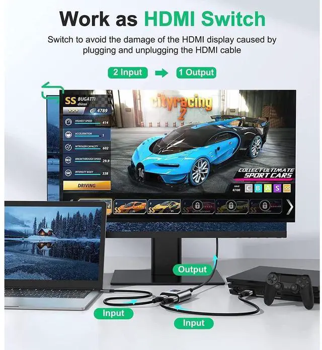 Alt view image 2 of 7 - HDMI Switch 4K HDMI Splitter- Aluminum Bidirectional HDMI Switcher, HDMI Switch Splitter 2 in 1 Out, Manual HDMI Hub Supports HD 4K@30hz for Blu-Ray-Player Fire Stick Xbox (Only ONE monitor) eokCXOY