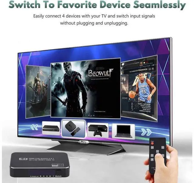 Alt view image 4 of 7 - 4K HDR HDMI Switch, HDMI Switcher 5x1 5 in 1 Out Ports 4K 60Hz HDMI 2.0 Switcher Selector with IR Remote, Supports Ultra HD Dolby Vision, High Speed (Max to 18.5Gbps), HDR10, HDCP 2.2 & 3D eokCXOY