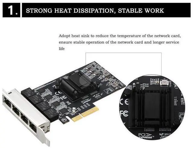 Alt view image 4 of 7 - 4 Ports 2.5G Gigabit Network Card High-speed Stable Network Card Gaming Ethernet 4-port Gigabit Network Adapter Desktop ESXi Diskless PXE Boot eokCXOY