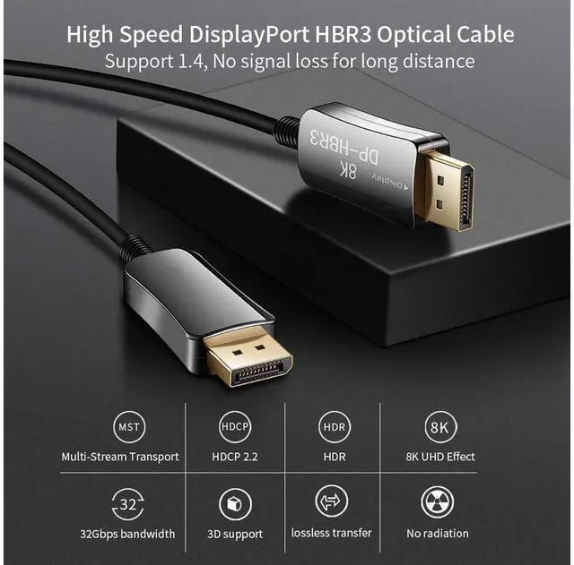 Alt view image 2 of 7 - 8K Fiber DisplayPort Cable 66 feet Light High Speed Support 32.4 Gbps 8K60HZ DP1.4 Slim and Flexible with Optic Technology(In Wall) eokCXOY