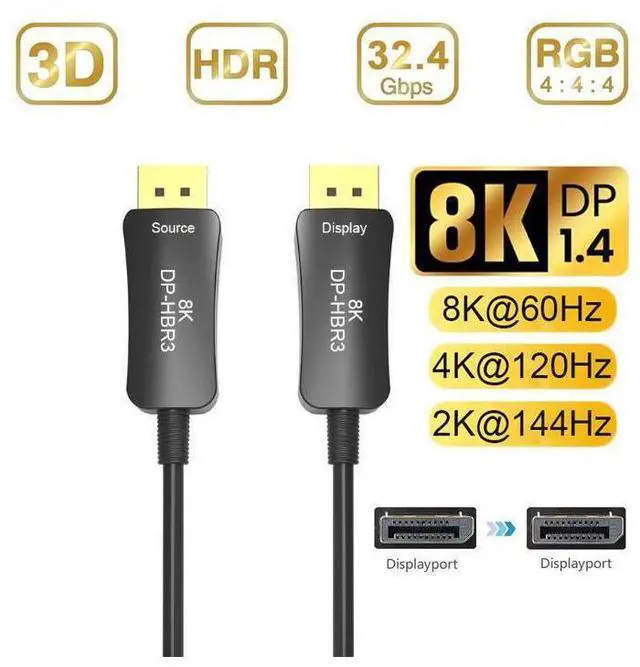 Main image of 8K Fiber DisplayPort Cable 66 feet Light High Speed Support 32.4 Gbps 8K60HZ DP1.4 Slim and Flexible with Optic Technology(In Wall) eokCXOY