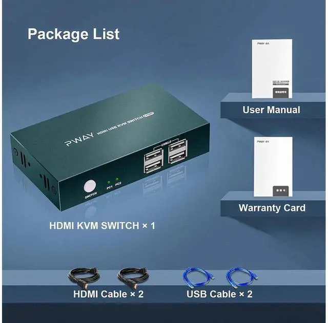 Alt view image 7 of 7 - KVM Switch HDMI 2 Port, 4 USB 2.0 Hub, UHD 4K @30Hz, Support Wireless Keyboard and Mouse, No Power Require, with HDMI and USB Cables (Black) eokCXOY