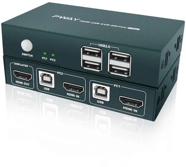 Main image of KVM Switch HDMI 2 Port, 4 USB 2.0 Hub, UHD 4K @30Hz, Support Wireless Keyboard and Mouse, No Power Require, with HDMI and USB Cables (Black) eokCXOY