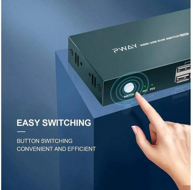 Alt view image 4 of 7 - KVM Switch HDMI 2 Port, 4 USB 2.0 Hub, UHD 4K @30Hz, Support Wireless Keyboard and Mouse, No Power Require, with HDMI and USB Cables (Black) eokCXOY