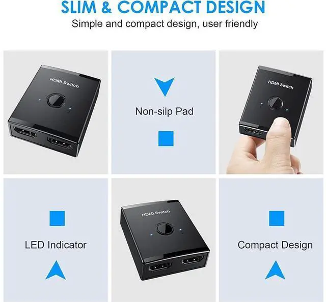 Alt view image 6 of 7 - HDMI Switch 4K @60hz HDMI Splitter, HDMI Switcher 2 in 1 Out, Bi-Directional HDMI Hub Supports HD for Xbox PS5/4/3 Blu-Ray Player Fire Stick Roku eokCXOY