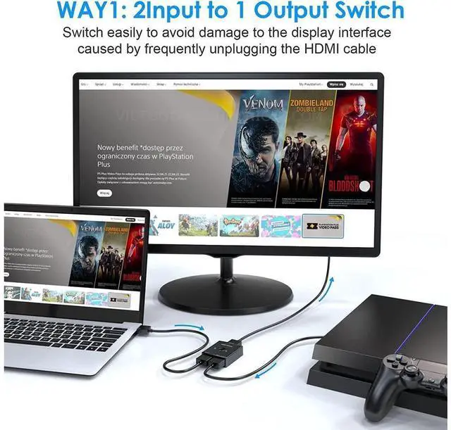 Alt view image 2 of 7 - HDMI Switch 4K @60hz HDMI Splitter, HDMI Switcher 2 in 1 Out, Bi-Directional HDMI Hub Supports HD for Xbox PS5/4/3 Blu-Ray Player Fire Stick Roku eokCXOY