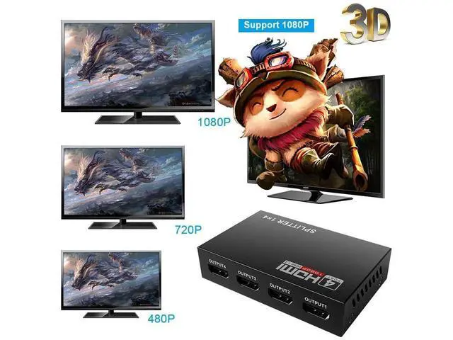 Alt view image 3 of 7 - HDMI Splitter 1 in 4 Out V1.4 Powered 1x4 Ports Box Supports 4K @30Hz Full Ultra HD 1080P 3D Compatible with PC STB Xbox PS4 Fire Stick Roku Blu-Ray Player TV HDTV (1 Input to 4 Outputs) eokCXOY