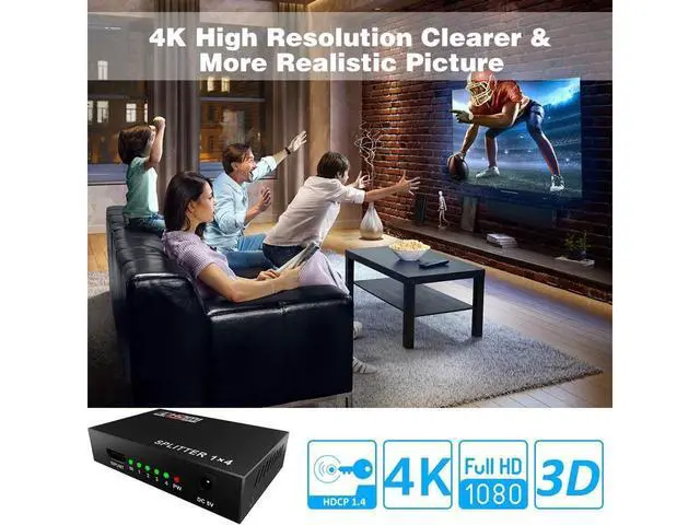 Alt view image 6 of 7 - HDMI Splitter 1 in 4 Out V1.4 Powered 1x4 Ports Box Supports 4K @30Hz Full Ultra HD 1080P 3D Compatible with PC STB Xbox PS4 Fire Stick Roku Blu-Ray Player TV HDTV (1 Input to 4 Outputs) eokCXOY