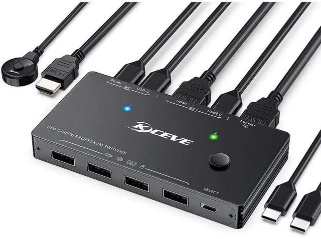 Main image of USB Type-C HDMI KVM Switch 4K@60Hz, USB C +HDMI Switch for 2 Computers Share 1 Monitor and 4 USB Devices,Compatible with Thunderbolt 3, with 100 W Power Delivery, Wired Remote and 3 Cables Included