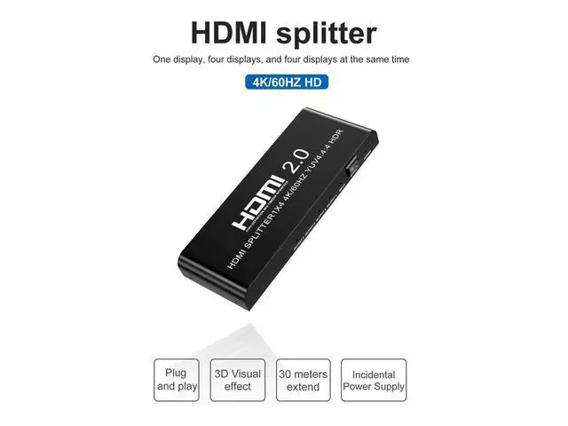 Alt view image 2 of 7 - 4K@60fs HDMI Splitter 1x4 HDMI 2.0 Splitter 4 Display (Same Time) 3.5mm Audio Output Optical SPDIF Toslink with Power Supply for HDTV Blu-ray DVD HD-DVD Players PS3 PS4 XBOX PC laptop eokCXOY