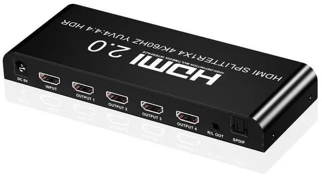 Main image of 4K@60fs HDMI Splitter 1x4 HDMI 2.0 Splitter 4 Display (Same Time) 3.5mm Audio Output Optical SPDIF Toslink with Power Supply for HDTV Blu-ray DVD HD-DVD Players PS3 PS4 XBOX PC laptop eokCXOY
