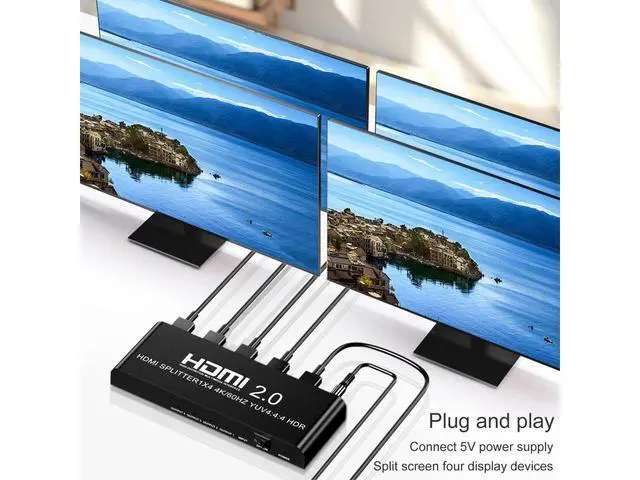 Alt view image 6 of 7 - 4K@60fs HDMI Splitter 1x4 HDMI 2.0 Splitter 4 Display (Same Time) 3.5mm Audio Output Optical SPDIF Toslink with Power Supply for HDTV Blu-ray DVD HD-DVD Players PS3 PS4 XBOX PC laptop eokCXOY