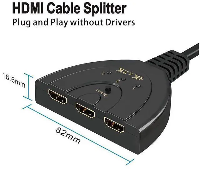 Alt view image 4 of 7 - HDMI Switch, 3 Port 4K HDMI Switch 3 in 1 Out with High Speed Switch Splitter Pigtail Cable Supports Full HD 4K 1080P 3D Player HD Audio for HDTV, Projector, Computer,Monitors eokCXOY