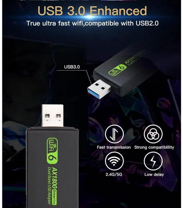 Alt view image 4 of 7 - AX1800 WiFi 6 USB Adapter for Desktop PC Wireless Network Adapter with 2.4GHz 5GHz High Gain Dual Band 5dBi Antenna WPA3 Supports Windows 11/10 eokCXOY