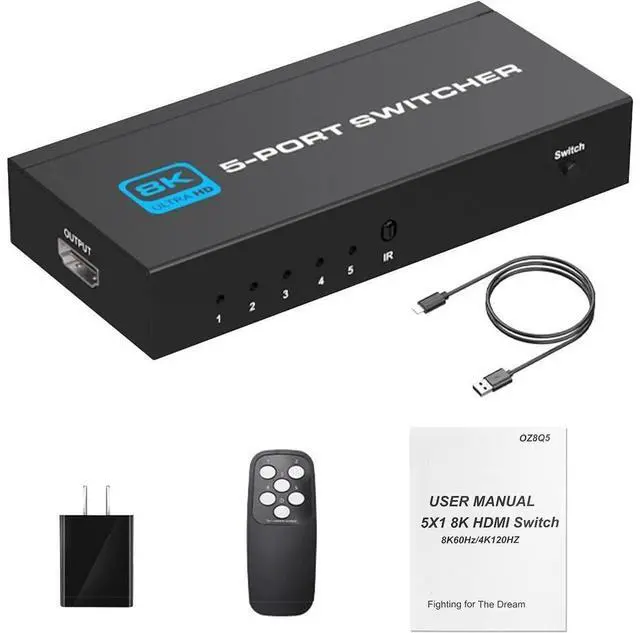 Main image of HDMI 2.1 Switch 5X1, Ultra HD 8K HDMI Switch Box with Remote Supports 4K@120Hz, 8K@60Hz Auto CEC 3D HDCP2.3, 5 Port HDMI Switcher Compatible with PS5/4/3, Xbox,Fire Stick, TV,Projectors eokCXOY