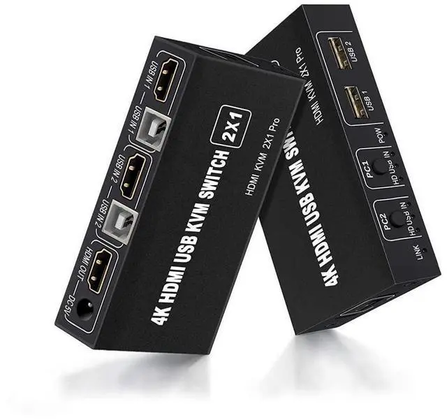 Main image of KVM Switch HDMI 2 Port, USB and HDMI Switch for 2 Computers Share Keyboard Mouse Printer Monitor Support HUD 4K @30Hz for Laptop, PC, Xbox HDTV, with 2X USB Cable,1x Switch Button Cable eokCXOY