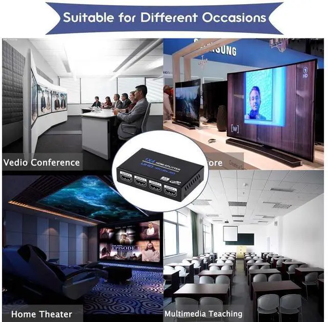 Alt view image 7 of 7 - 4K HDMI Splitter Full HD 1080P Video HDMI Switch 1 In 4 Out HDMI Amplifier 1x4 Video Splitter for HDTV DVD PS3 Xbox eokCXOY