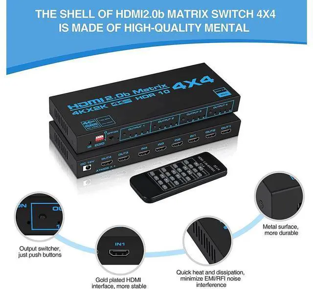Alt view image 4 of 7 - 4K @60Hz True HDMI Matrix Switch 4x4 with EDID Extractor, 4 in 4 Out HDMI2.0 Matrix 4x2 2x4 4x4 with SPDIF & L/R 3.5mm HDMI-compatible Switch 4x2 Support HDCP 2.2 ARC, YUV 4:4:4 eokCXOY