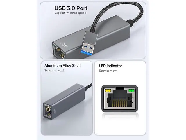 Alt view image 5 of 7 - USB to Ethernet Adapter, USB 3.0 to 10/100/1000 Gigabit Wired LAN Network Adapter, 1000Mbps RJ45 Internet Adapter Compatible with M-ac-Book,Surface,Laptop PC with Windows 11/10/8.1/8/XP, macOS, Linux