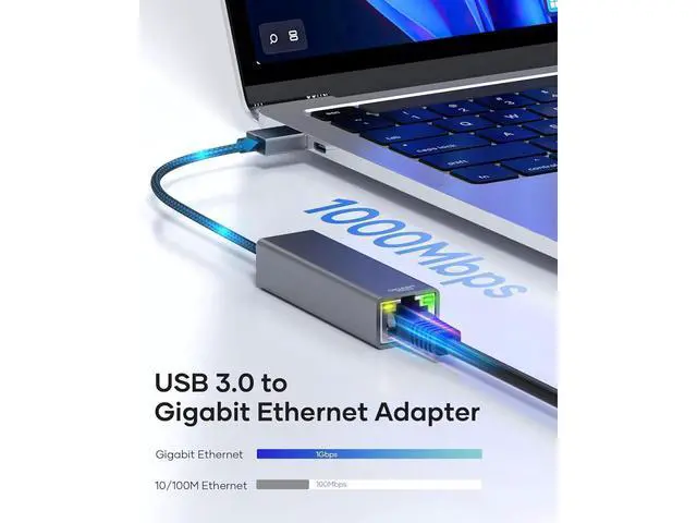 Alt view image 2 of 7 - USB to Ethernet Adapter, USB 3.0 to 10/100/1000 Gigabit Wired LAN Network Adapter, 1000Mbps RJ45 Internet Adapter Compatible with M-ac-Book,Surface,Laptop PC with Windows 11/10/8.1/8/XP, macOS, Linux