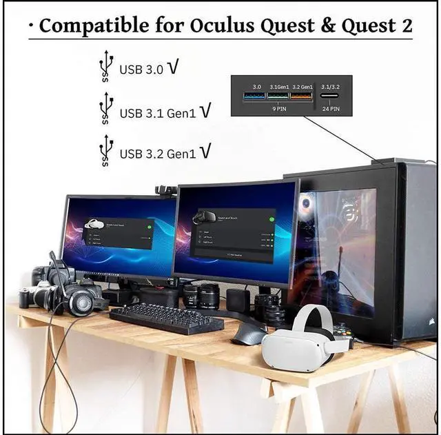 Alt view image 4 of 7 - Link Cable Compatible for Oculus Quest 2, Fast Charging & PC Data Transfer USB C 3.2 Gen1 Cable for VR Headset and Gaming PC 16FT(5M) eokCXOY