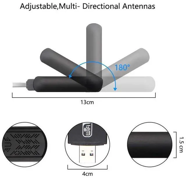 Alt view image 4 of 7 - WiFi Adapter 1200Mbps, USB Wireless Network Adapter Dual Band 5GHz & 2.4GHz with High Gain Antennas WiFi Dongle for PC/Desktop, Compatible with Windows XP,10,8.1,7,Vista and Mac OS 10.9~10.15 eokCXOY