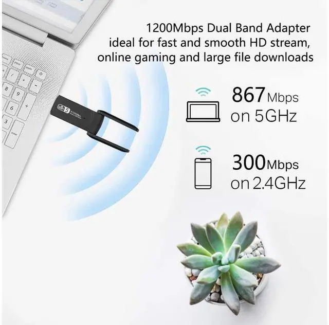 Alt view image 5 of 7 - WiFi Adapter 1200Mbps, USB Wireless Network Adapter Dual Band 5GHz & 2.4GHz with High Gain Antennas WiFi Dongle for PC/Desktop, Compatible with Windows XP,10,8.1,7,Vista and Mac OS 10.9~10.15 eokCXOY