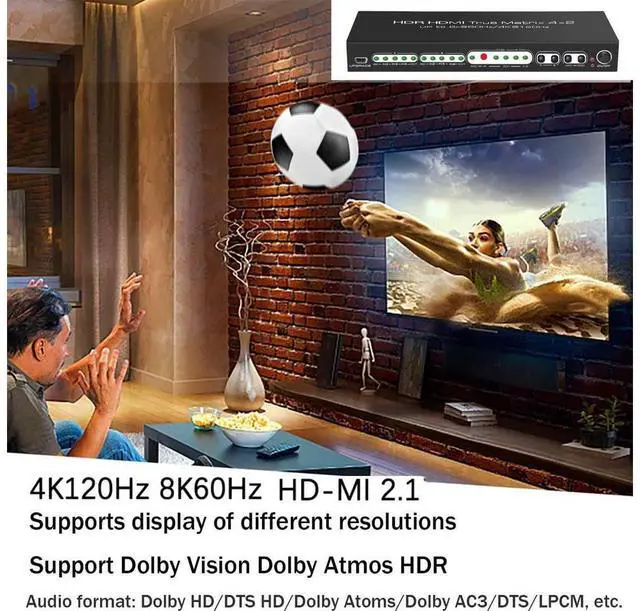 Alt view image 5 of 7 - 8K @60Hz HDR UHD HDMI Matrix Switcher 4x2, Dolby Version 48Gbps CEC ARC 8K 7680x4320P HDMI Splitter Switch 4 in 2 Out, 4K @120Hz VRR HDMI Matrix Support PS5 Xbox eokCXOY