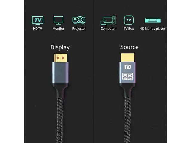 Alt view image 6 of 7 - DisplayPort Cable, DP 1.4 Cable 10ft/3M , Support 8K @60Hz, 4K @144Hz, 2K @165Hz, HBR3, HDR, DSC, FreeSync & G-Sync, 8K DP to DP Cable 32.6Gbps Nylon Braided for PC, TV, Gaming Graphics Card/Monitor