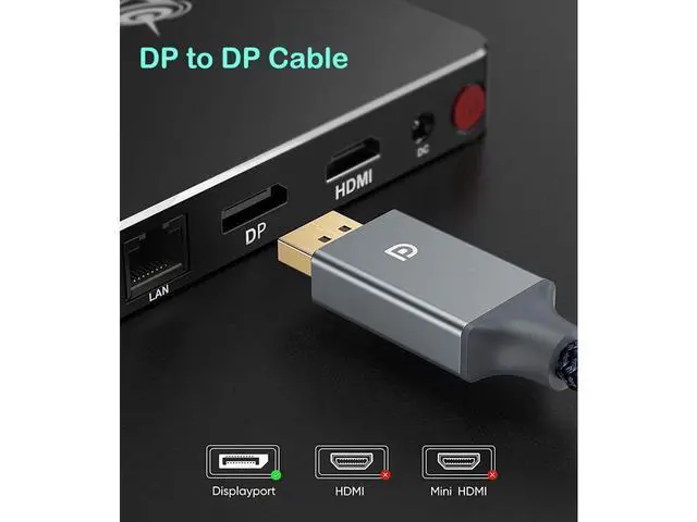 Alt view image 2 of 7 - DisplayPort Cable, DP 1.4 Cable 10ft/3M , Support 8K @60Hz, 4K @144Hz, 2K @165Hz, HBR3, HDR, DSC, FreeSync & G-Sync, 8K DP to DP Cable 32.6Gbps Nylon Braided for PC, TV, Gaming Graphics Card/Monitor
