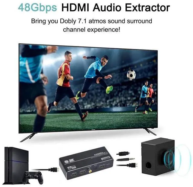 Alt view image 6 of 7 - 8K HDMI Audio Extractor, HDMI to HDMI + Optical Toslink SPDIF + 3.5mm Audio Jack + Coaxial + 7.1Ch HDMI Audio Splitter, Support HDMI 2.1, HDCP 2.3, Dolby, DTS, HDR10 (with Remote Controller) eokCXOY