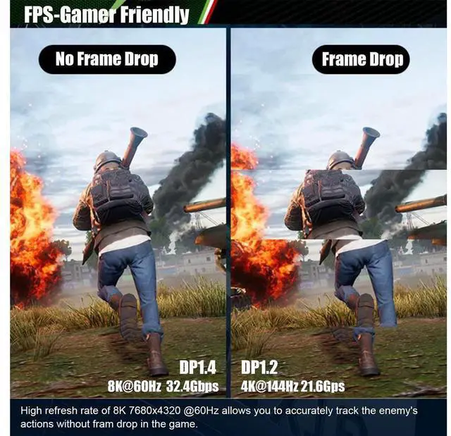 Alt view image 5 of 6 - Real 8K DisplayPort to DisplayPort 1.4 Cable 10ft/3M, Nylon Braided Ultra High Speed 32.4Gbps DP Male to Male Gold-Plated Cable with 8K@60Hz, 4K@120Hz, 2K@144Hz and HDR Support for TV, PC etc eokCXOY