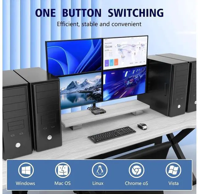 Alt view image 2 of 7 - 4 in 4 Out USB 3.0 Switch 4 Computers, 4 Port USB Switch Selector Sharing 4 USB Devices, mouse, keyboard, scanner, printer, PC Compatible with Mac/Windows/Linux. With wired remote and 4 USB 3.0 Cable