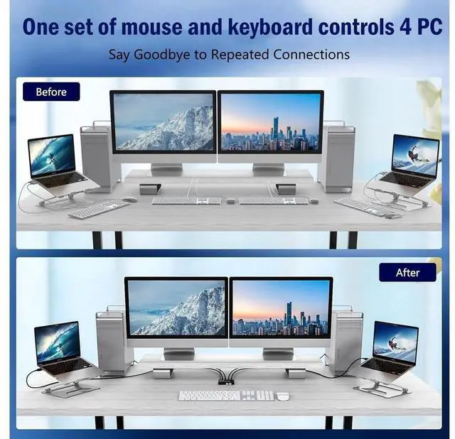 Alt view image 5 of 7 - 4 in 4 Out USB 3.0 Switch 4 Computers, 4 Port USB Switch Selector Sharing 4 USB Devices, mouse, keyboard, scanner, printer, PC Compatible with Mac/Windows/Linux. With wired remote and 4 USB 3.0 Cable