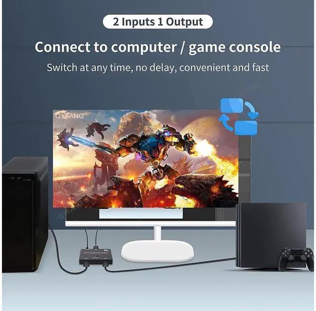 Alt view image 5 of 7 - DisplayPort Switch 8K Splitter Bidirectional DP 1.4 Switcher 2 in 1 Out/1 in 2 Out with One-Key Switch Supports 8K@30Hz 4K@120Hz Compatible with PC Host Monitor Laptop etc eokCXOY
