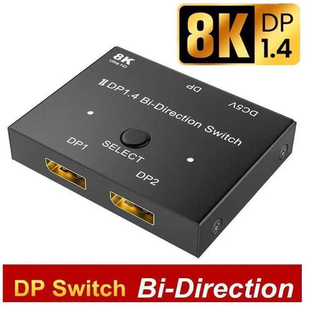 Main image of DisplayPort Switch 8K Splitter Bidirectional DP 1.4 Switcher 2 in 1 Out/1 in 2 Out with One-Key Switch Supports 8K@30Hz 4K@120Hz Compatible with PC Host Monitor Laptop etc eokCXOY