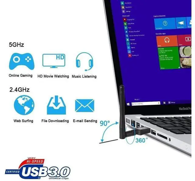 Alt view image 5 of 7 - Wifi Dongle High Speed Internet 2.4/5GHz 600Mbps Wireless USB Wifi Adapter for PC/Desktop/Laptop/Tablet, Supports Windows 10/8/7/Vista/XP/2000 eokCXOY