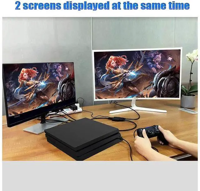 Alt view image 7 of 7 - 4K@60HZ HDMI Splitter, Auto Scaling HDMI Splitter 1 In 2 Out, HDMI2.0b Splitter for Dual Monitors [Only Duplicate/Mirror Screens, Not Extend] Support HDCP2.2, RGB 4:4:4, 18.5Gbps, Full HD 1080P 3D