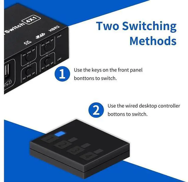Alt view image 5 of 7 - 4 Ports Displayport KVM Switch 4K 60Hz 4 In 1 Out USB DP KVM Switch Box DP USB KVM Share Monitor Mouse Keyboard Printer Switcher eokCXOY