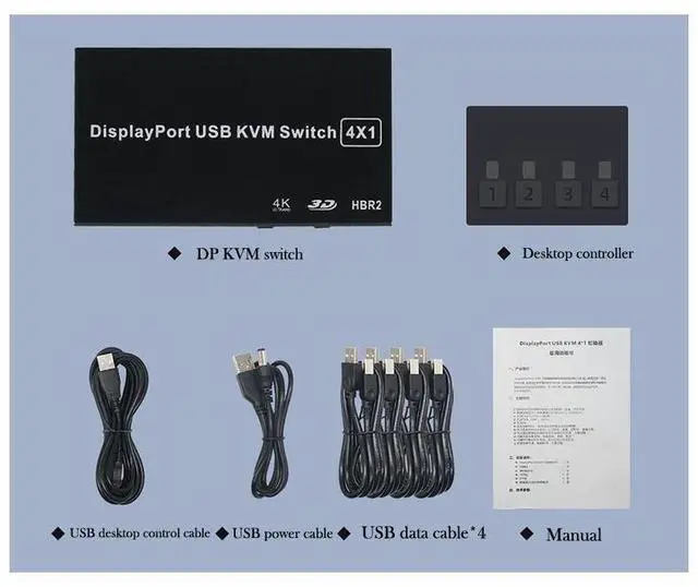 Alt view image 7 of 7 - 4 Ports Displayport KVM Switch 4K 60Hz 4 In 1 Out USB DP KVM Switch Box DP USB KVM Share Monitor Mouse Keyboard Printer Switcher eokCXOY