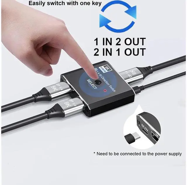 Alt view image 3 of 7 - DisplayPort Switch DP 1.4 Switcher 8K, DisplayPort 1.4 Switch 2 in 1 Out Bi-Directional 8K@30Hz/4K@120Hz/1080P @ 240Hz DP KVM Splitter 1 in 2 Out(not Work simultaneously) eokCXOY