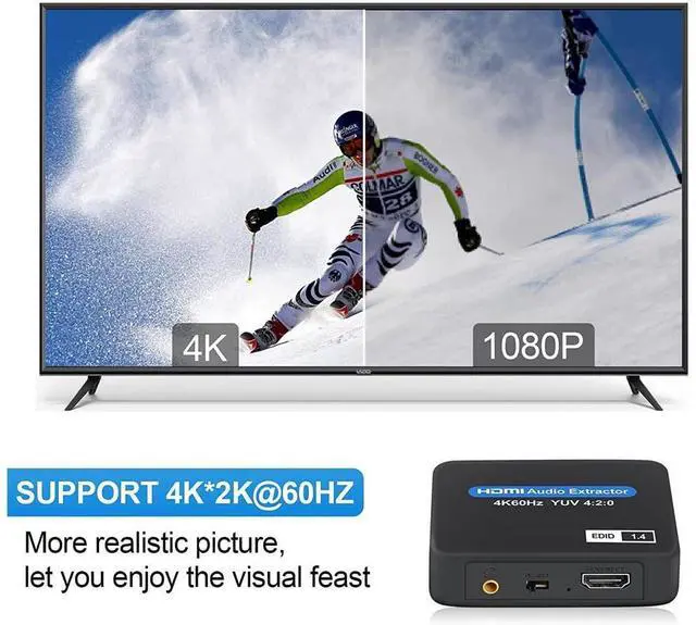 Alt view image 5 of 7 - 4K@60Hz HDMI Audio Extractor, HDMI to HDMI + Optical Toslink SPDIF + 3.5mm Audio Jack Out Splitter Converter Adapter for PS5 Soundbar Blu-Ray eokCXOY