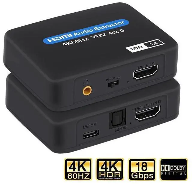 Main image of 4K@60Hz HDMI Audio Extractor, HDMI to HDMI + Optical Toslink SPDIF + 3.5mm Audio Jack Out Splitter Converter Adapter for PS5 Soundbar Blu-Ray eokCXOY